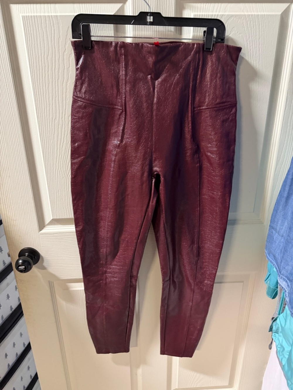 SPANX Faux Leather Leggings in Burgundy